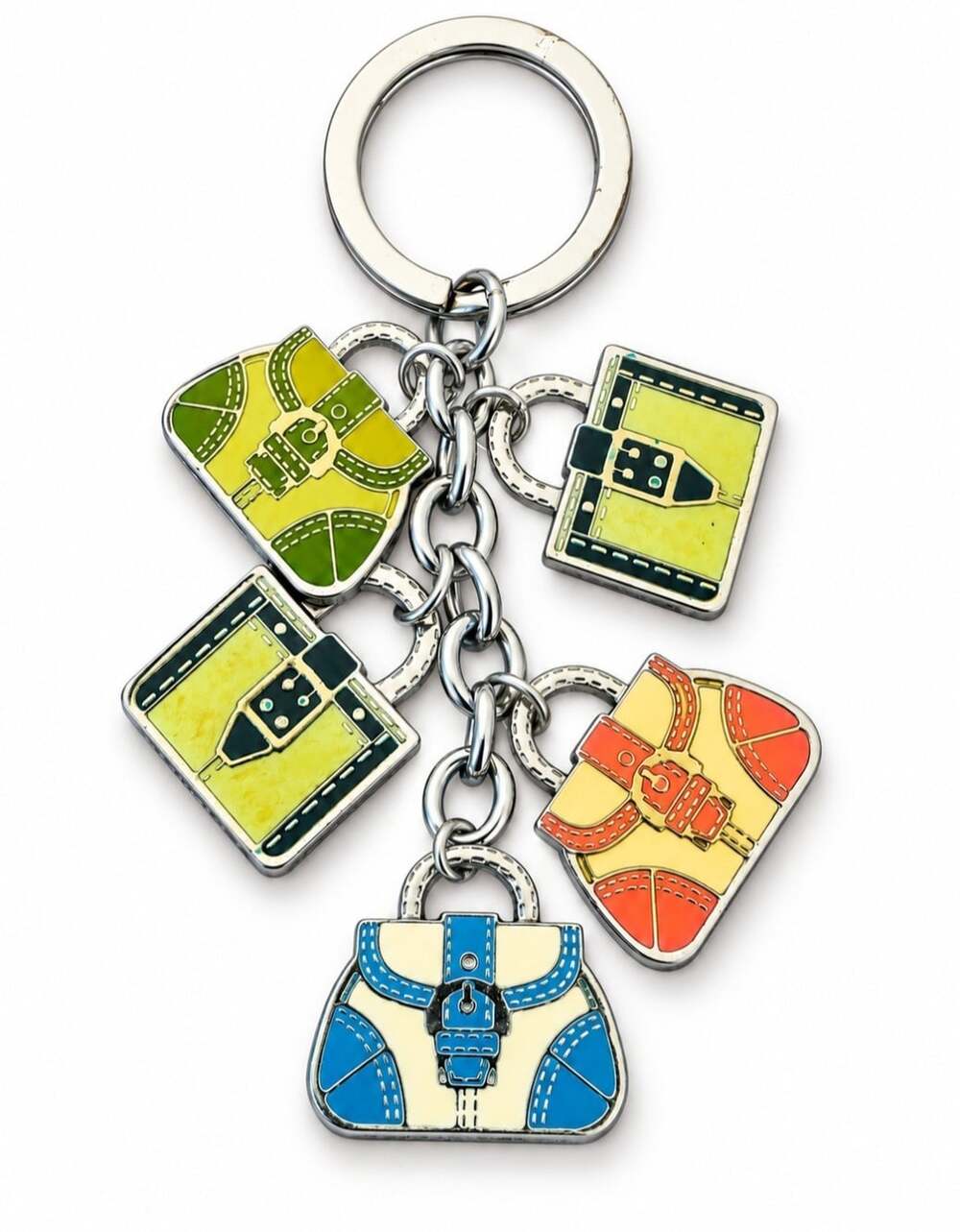 Coach Vintage Handbag Charm Key Ring Multicolor Enamel Miniature Purse Keychain